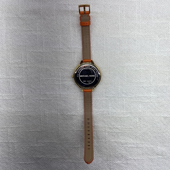 Michael Kors MK2275 Slim Runway Gold-tone Orange Leather Strap Women's Watch - Picture 9 of 12